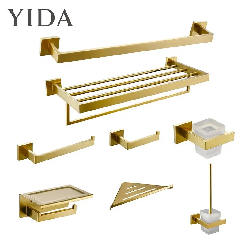 Brush Gold Brass Antique Toilet Paper Holder Soap Dish Wall Shelf Toilet Brush Towel Bar Bathroom Accessories