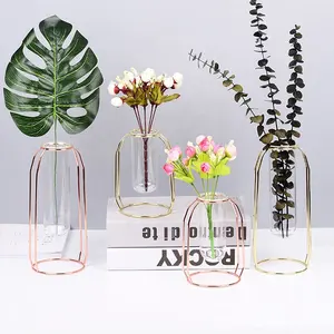 transparent metal vase Suppliers-Decorative Glass Metal Transparent Glass Tube Minimalist Test Tube Vases