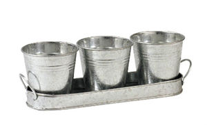 Set dari 3 ember logam galvanis bubuk dilapisi warna hitam pot bunga nampan dengan pot herbal bulat