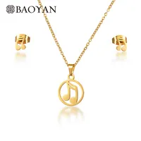 14k Jewelry Baoyan Cheap 14k Gold Stainless Steel Jewelry Set Cute Music Note Necklace Jewelry