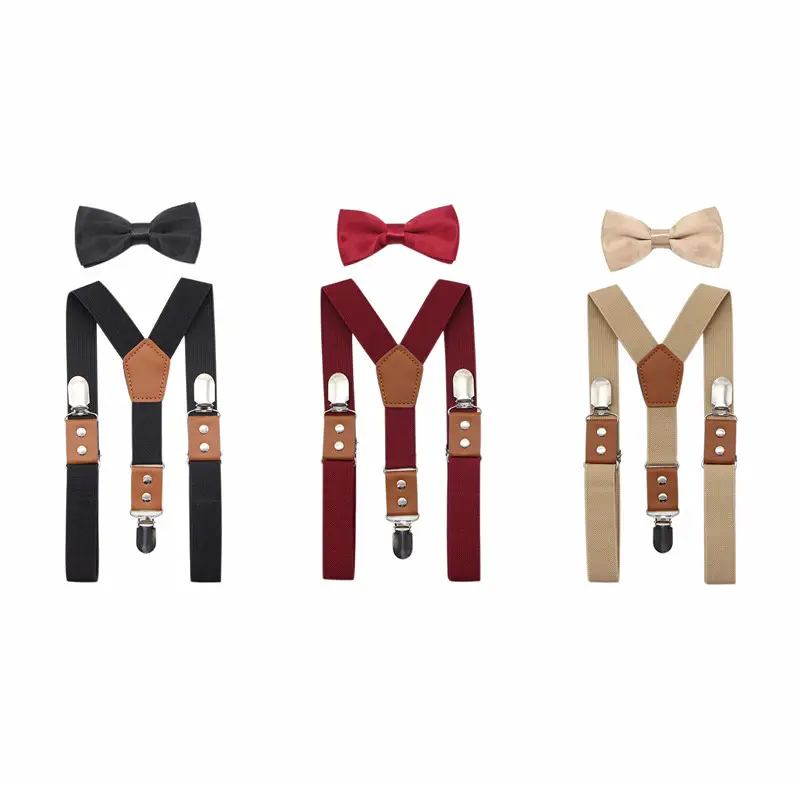 도매 Elastic Adjustable 망 가죽 Suspender & Bowtie Set 대 한 Men