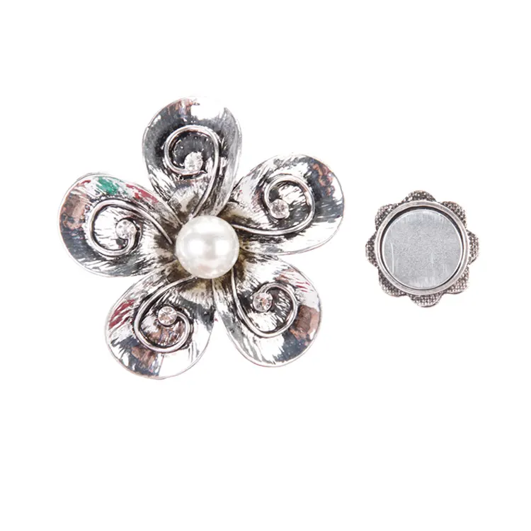 High quality antique silver flower strong magnetic brooch