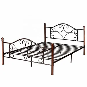 European design hot sale steel bed frame meta pictures of double bed with golden legs