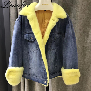 Delle donne Breve Denim Dei Jeans di Stile Reale del <span class=keywords><strong>Visone</strong></span> Giacca di Pelliccia Giù, di Lusso Pelliccia di <span class=keywords><strong>Visone</strong></span> Parka in Inverno - Product Image 2