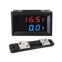 Voltmeter Mini DC 0-50A, Pengukur Tegangan Digital Ganda LED Amp Merah dan Biru, Voltmeter 3 Digit Tampilan LED 0-50A DC 0, 100V