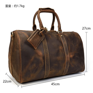 Borsa da viaggio sportiva in pelle di cavallo pazzo Vintage a tracolla di grande capacità in pelle Tote da lavoro per il tempo libero borsa da palestra - Product Image 4