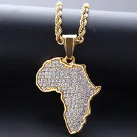 Collier avec pendentif carte de l'afrique pour hommes et femmes, bijoux à la mode, en strass, en or, avec pendentif à la mode