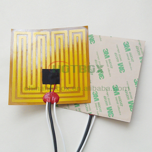 Kapton Polyimide Dunne Filmverwarmer 100*100Mm Oppervlak Met Lijm Op Een Gezicht 12V 90W Met 400Mm Looddraad En <span class=keywords><strong>100K</strong></span> <span class=keywords><strong>Thermistor</strong></span>