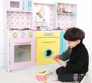 Juego de imitación de madera para niños, juego de cocina con refrigerador de madera, cortador magnético de frutas, WKT28-G