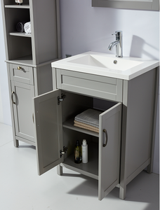 Lavabo en céramique Standard classique pieds en <span class=keywords><strong>bois</strong></span> massif <span class=keywords><strong>gris</strong></span> 2 portes avec armoire latérale ensembles de salle de bains armoire à miroir led - Product Image 5