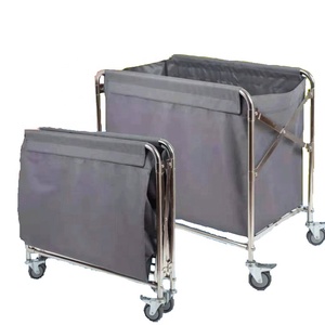 Carrito de lavandería plegable de acero inoxidable para hotel, carrito de lino para el hogar con 4 ruedas