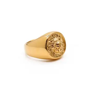 Anillo de cabeza de león para hombre, grabado de precisión, pulido, tendencia de grabado, anillos de compromiso de oro de acero inoxidable 316L, geométricos