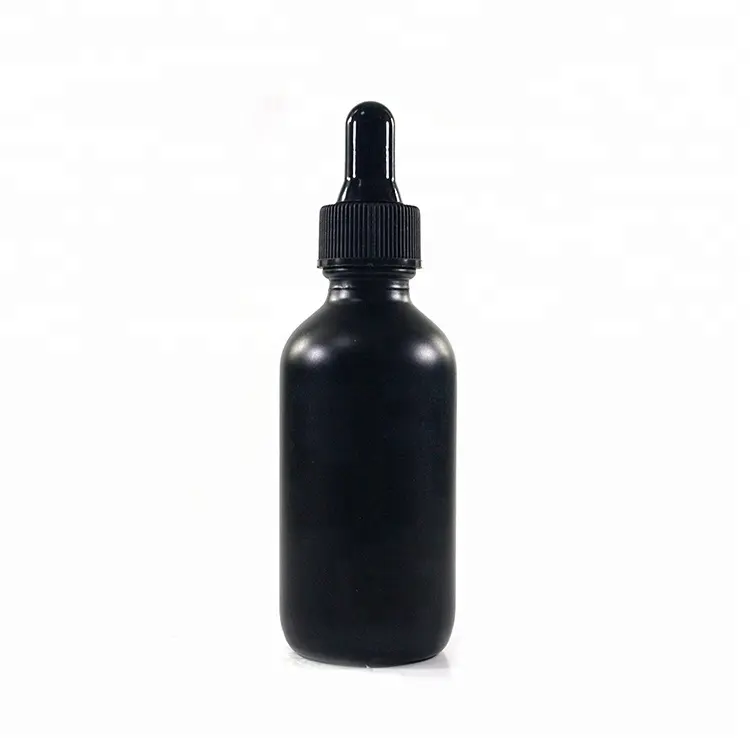 Botella de vidrio con gotero de aceite esencial, botella redonda de 30ml, 60ml, 120ml, 1oz, 2oz, 4oz, negro mate, con pipeta