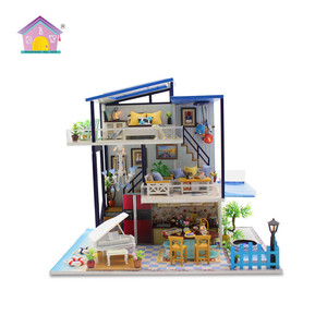 13847 azul romântico nova chegada diy artesanato 1:24 escala miniaturas madeira boneca quebra-cabeça - Product Image 4