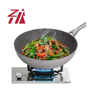 Revêtement antiadhésif en aluminium forgé, wok, résistant à l'eau, ustensile de cuisine commerciale, à haute chaleur, 32cm