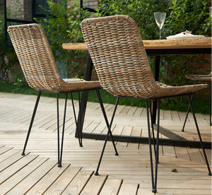 Chaise de salle à manger en rotin tressé avec pieds en métal <span class=keywords><strong>noir</strong></span>, nouveau design pour l'extérieur - Product Image 2