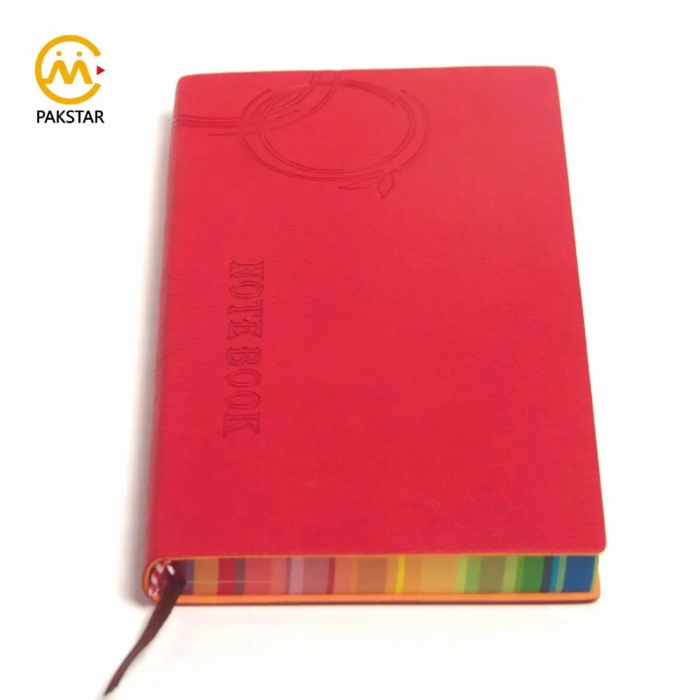 Grosir Kulit Softcover Personalisasi Tepi Warna Pelangi PU Merah Notebook Perjalanan Perencana