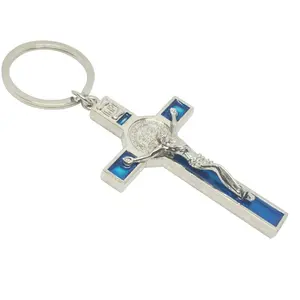 Chất Lượng Tốt Nhất Kim Loại Màu Đỏ Màu Xanh Chúa Giêsu Chữ Thập Keychain Ủng Hộ Tùy Chỉnh Chúa Giêsu Keychain