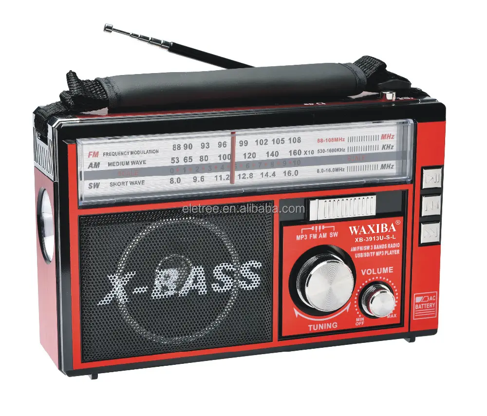 X-bass ricaricabile Solare radio portatile con usb e schede di memoria