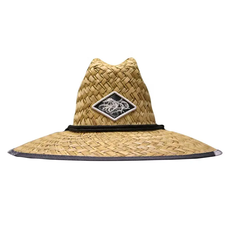 2019 Logotipo de bordado personalizado de alta calidad verano unisex surf beach salvavidas natural de sombrero de paja