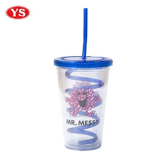 16 oz. प्लास्टिक ठंडा पीने के गिलास के साथ घुंघराले पुआल - Product Image 1