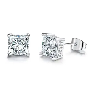 Brilliant Princess Cut Zircon Women square Stud Earrings Classic Earrings Party Jewelry