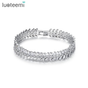 LUOTEEMI Vintage Marquise Cut Top Grade <strong>Cubic</strong> <strong>Zirconia</strong> CZ Crystal Leaf <strong>Tennis</strong> Allure Women Elegant Wedding Jewelry <strong>Bracelets</strong> - Product Image 1