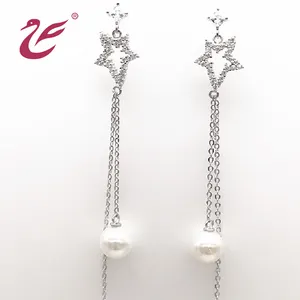 2021 Fashion Earring Jewelry 925 sterling silver long pendant stud earrings with pearl and CZ for women wedding