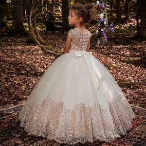 Boutique Wholesale Kids Girls Metallic Lace Cap <strong>Sleeve</strong> Ball <strong>Gown</strong> Children Little Girl <strong>Princess</strong> <strong>Wedding</strong> <strong>Long</strong> Party Dress