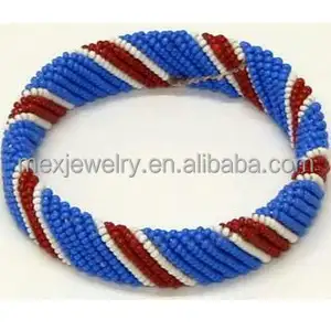 Maasai Blue White and Red Glass Bead Men Bracelet