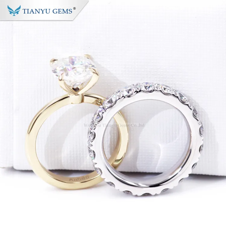 Tianyu 보석 맞춤 완벽한 웨딩 쥬얼리 세트 쿠션 OMC 모이 사 나이트 다이아몬드 약속 반지 14k 화이트 & 옐로우 골드
