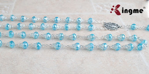 Cuentas de cristal azul claro, 6x8mm, collar del rotario católica con Medalla de la Virgen María, gran oferta - Product Image 6