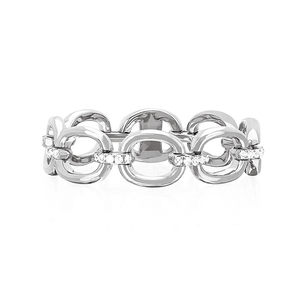 Gemnel New Arrival Partial Diamond Chain Link Silver <strong>Circle</strong> <strong>Ring</strong> for Women - Product Image 3