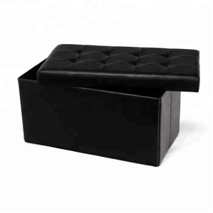 Bailey Modern <strong>Black</strong> Faux Leather Folding <strong>Storage</strong> Ottoman <strong>Bench</strong> - Product Image 2