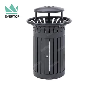 DA-27B Public Open Top Dust Bin Outdoor Rubbishbin Slatted Metal Trash Bin with Ashtray Outdoor Park Waste Container Rubbish Bin