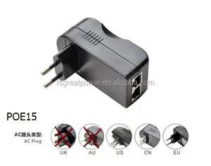 Inyector poe Gigabit, 12V, 15V, 18V, 24V, 48V, fuente de alimentación Ethernet de 15W, adaptador RJ45 para CCTV/IP/POE/cámaras de seguridad