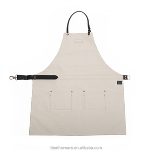 Heavy Canvas Cotton Cooking Apron with Hook Neck Leather Strap - Product Image 2