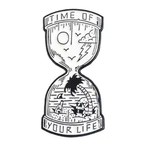Time Hourglass Brooch Beach View Brooch Time of Your Life Black White Letter Pin Lapel Pin
