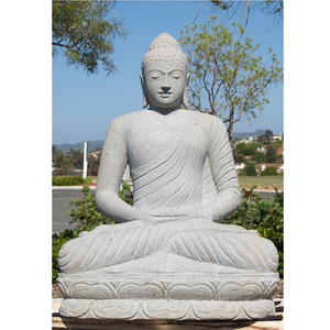 <span class=keywords><strong>Pierre</strong></span> grise Fini Bénédiction Bouddha Méditer Paix Harmonie Statue Objets de Collection - Product Image 3