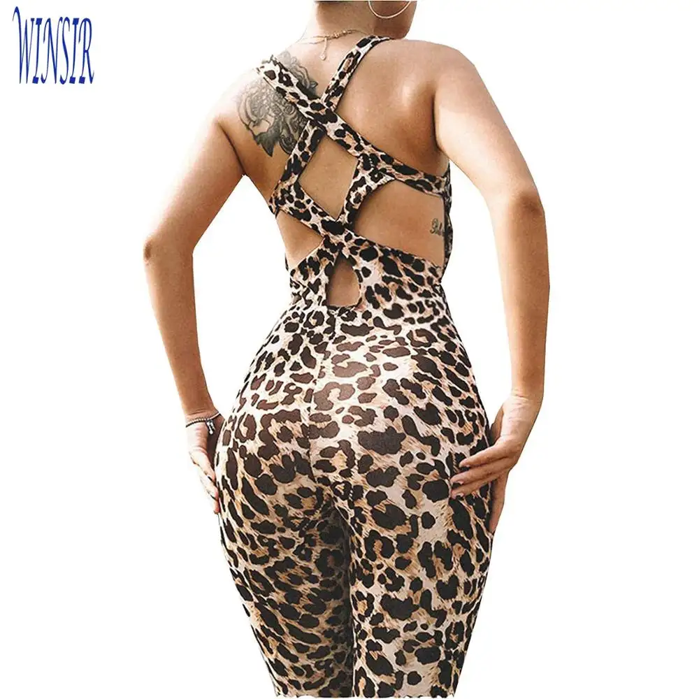 Weibliche Sexy Leopard Animal Print Jump anzug Butt Heben Body Workout Verband overall Overall Casual Yoga Fitness