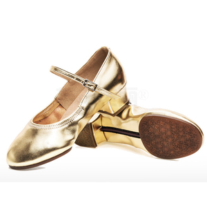 Zapatos de Baile Latino de Salón para Mujer, Estilo Casual, Dorados, Tacón <span class=keywords><strong>Bajo</strong></span>, Transpirables, Antideslizantes, de Cuero Genuino - Product Image 1