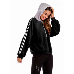 Amazon Venta otoño <span class=keywords><strong>rayas</strong></span> empalmado Oversiezd <span class=keywords><strong>Jersey</strong></span> manga larga Mujer suave sudaderas con capucha y sudaderas con capucha - Product Image 3