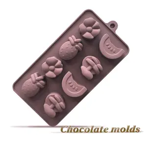 Silicone 8 holes lattices pineapple watermelon and other fruit shaped chocolate mold DIY cake mold