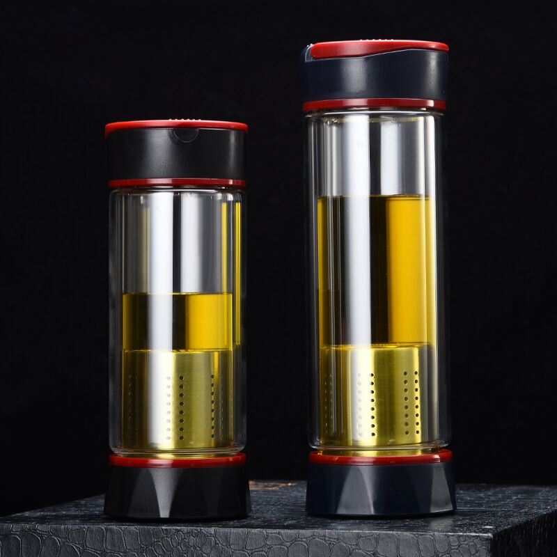 Double wall  glass water bottle with SS lid tea infuser water bottle