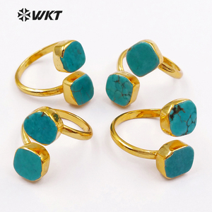 WT-R103 New! Fashion Design Double <strong>Turquoise</strong> <strong>Ring</strong> in 24k Real Gold Plated, Green <strong>Turquoise</strong> Stone <strong>Ring</strong> - Product Image 1
