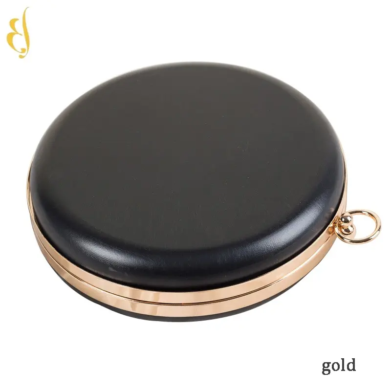 18cm latest vintage black leather round boxed evening clutch bag for party women