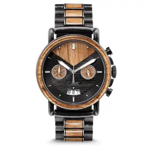 Top Luxury Branded Wooden Watches Men Functional Watch Business Quality Wood Steel Band Wristwatch