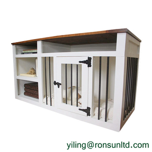 Meuble TV en bois massif avec étagères, table, cage pour chien, niche - Product Image 5