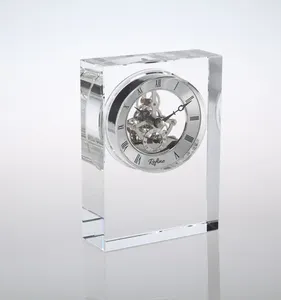 Handcut Transparent Square Shape Crystal Clock & Wedding Gift