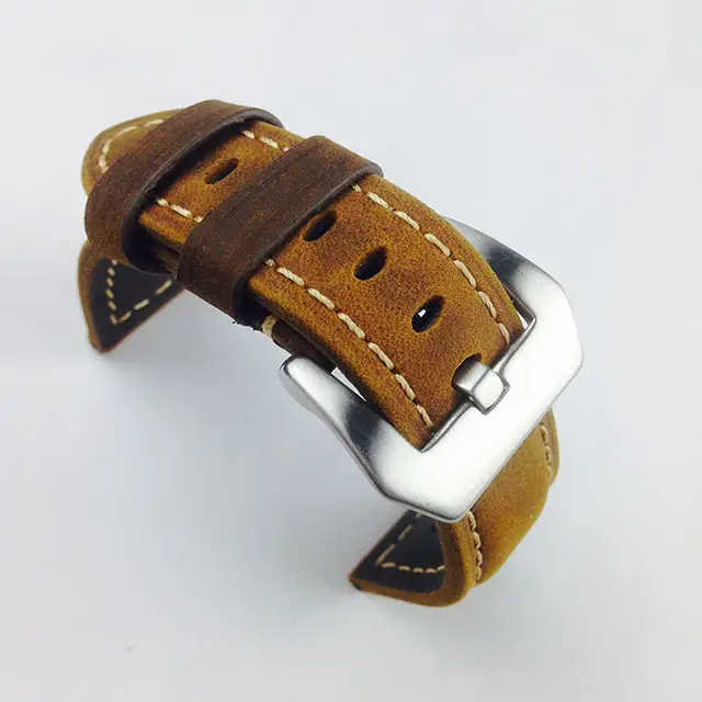 Mens Wrist Watch Straps High Quality Crazy Horse Leather Watch Strap Luxury Handmade Sports Stitching Band 22MM 24 MM 26 MM